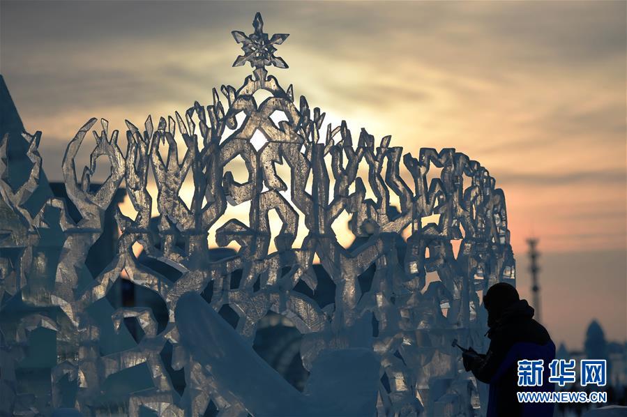 哈尔滨冰雪大世界冰雕作品精美 仿佛出“冰”芙蓉