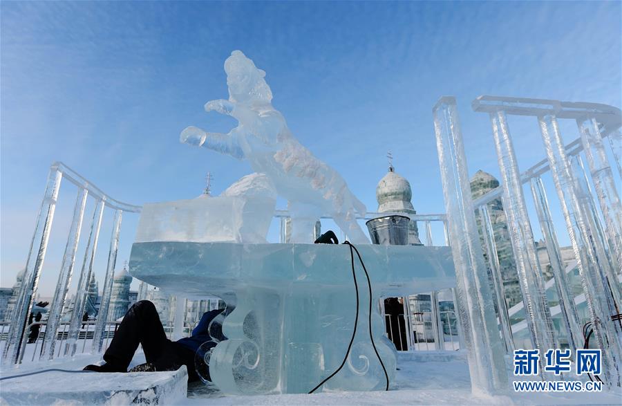 哈尔滨冰雪大世界冰雕作品精美 仿佛出“冰”芙蓉