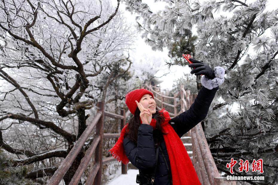 河南老君山雪后似水墨 民众登山祈福纳祥过大年