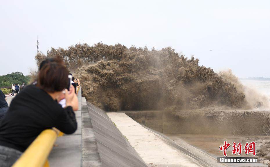 钱塘江大潮巨浪奔涌 场面壮观